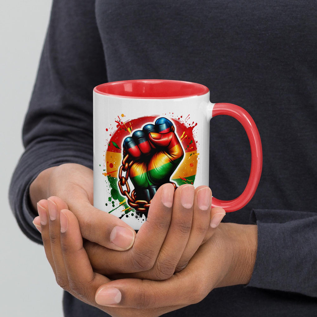 Empowerment Mug – Rasta Fist Breaking Chains, Color Inside