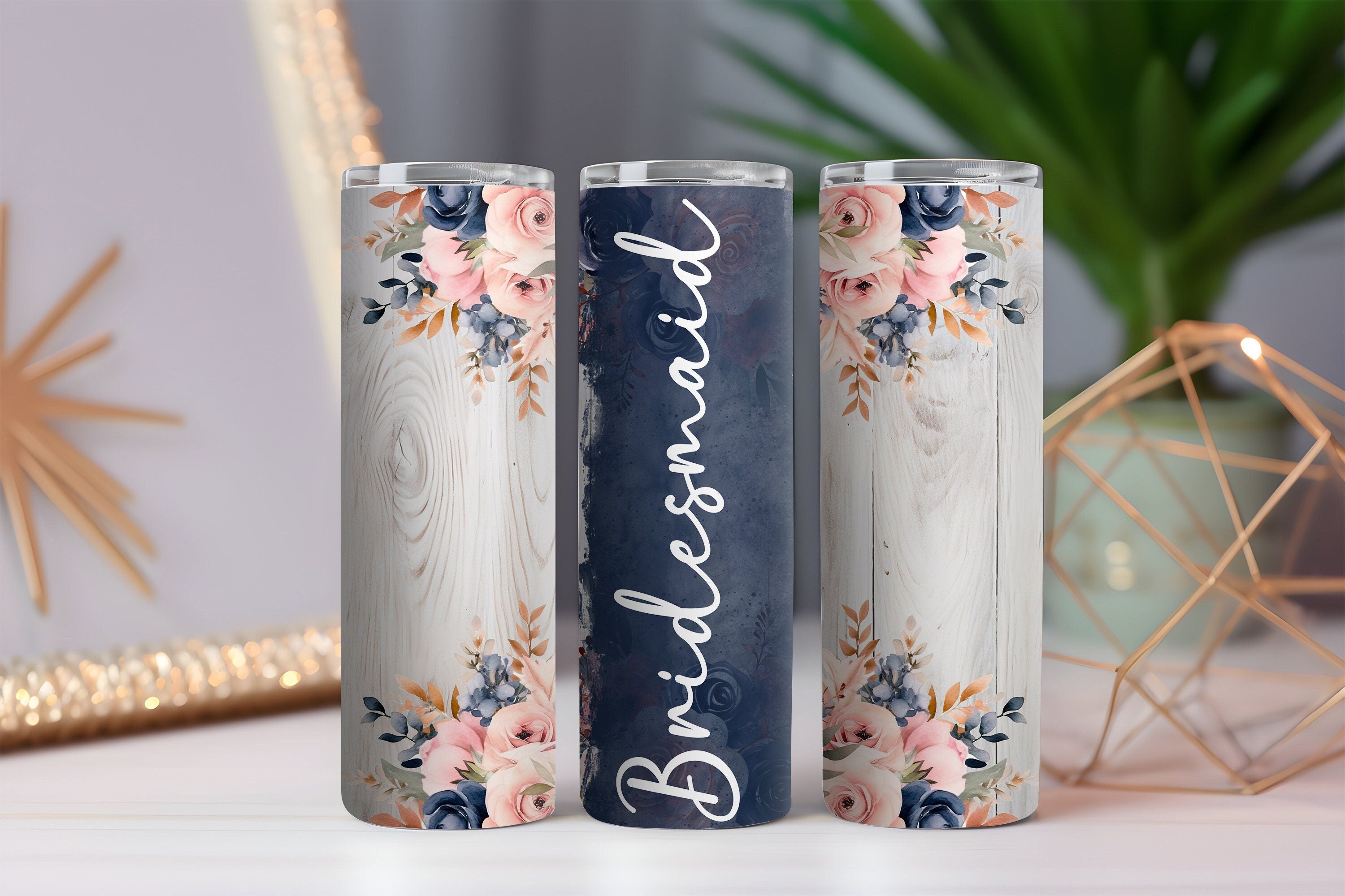 Bridesmaid Floral 20oz Skinny Tumbler – Wedding Gift w/ Metal Straw