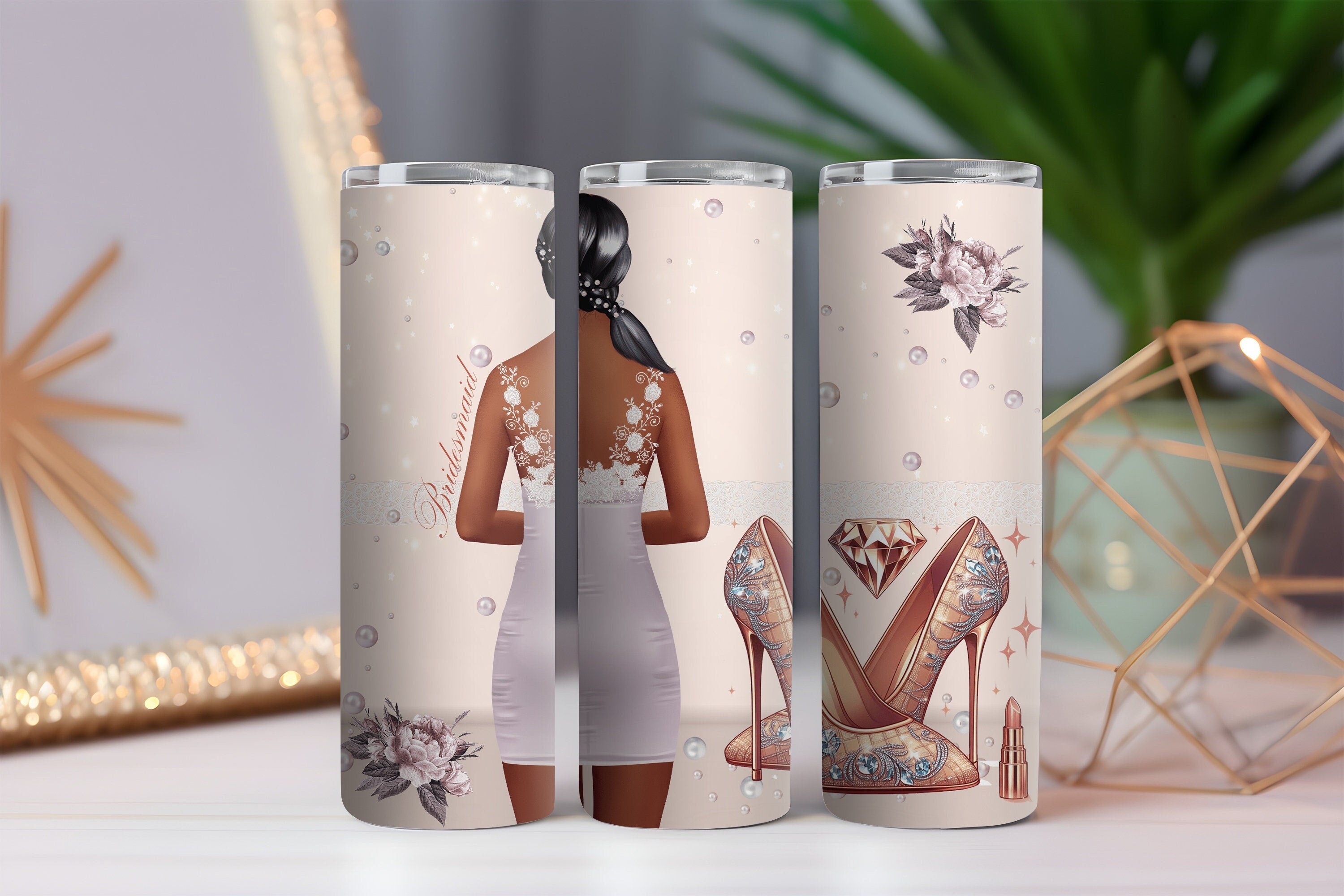 Afro-American Bridesmaid 20oz Tumbler – Melanin Bridal Party Gift w/ Metal Straw