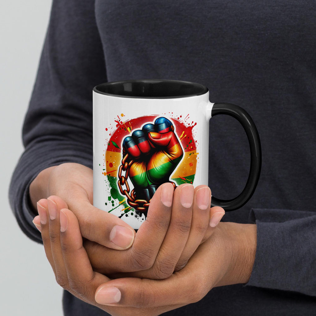 Empowerment Mug – Rasta Fist Breaking Chains, Color Inside