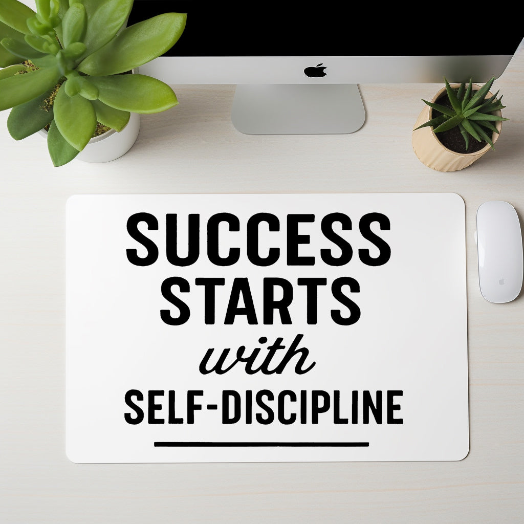 Success Starts with Self-Discipline Motivational Mouse Pad – Inspirational Desk Accessory