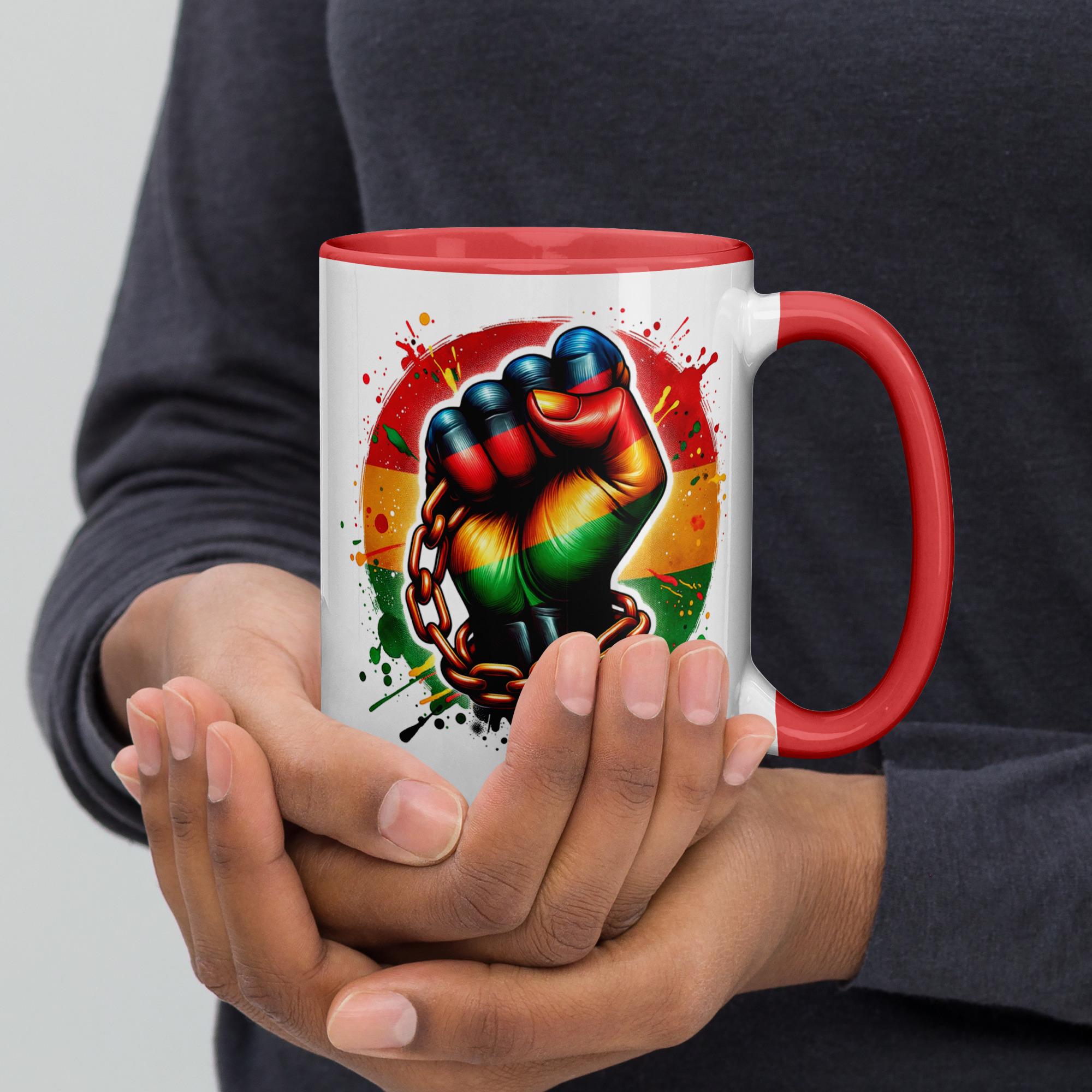 Empowerment Mug – Rasta Fist Breaking Chains, Color Inside
