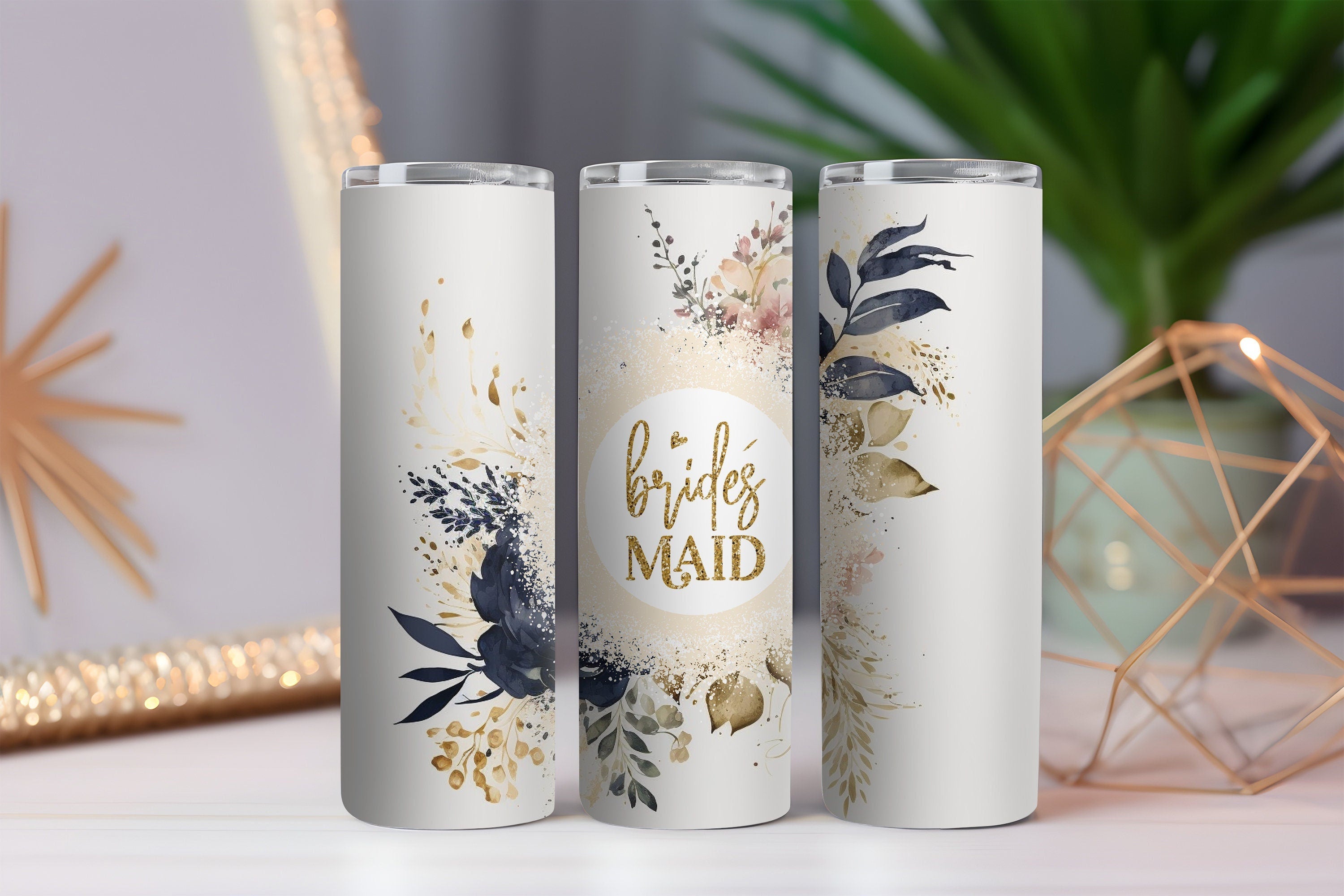 Bridesmaid Floral 20oz Tumbler – Elegant Wedding Favor w/ Metal Straw