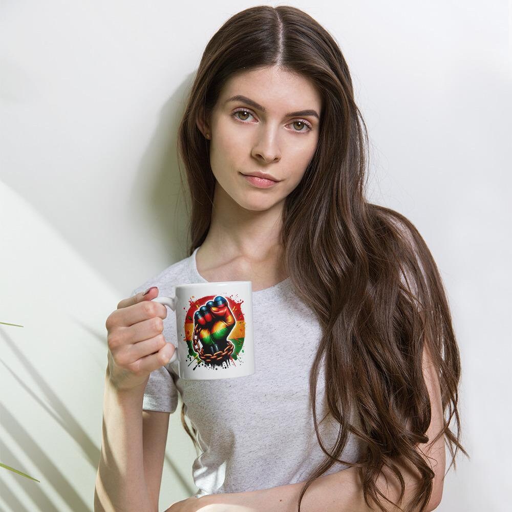 Empowerment Mug – Bold Rasta Fist Breaking Chains | Freedom & Strength Design | 11oz, 15oz, 20oz