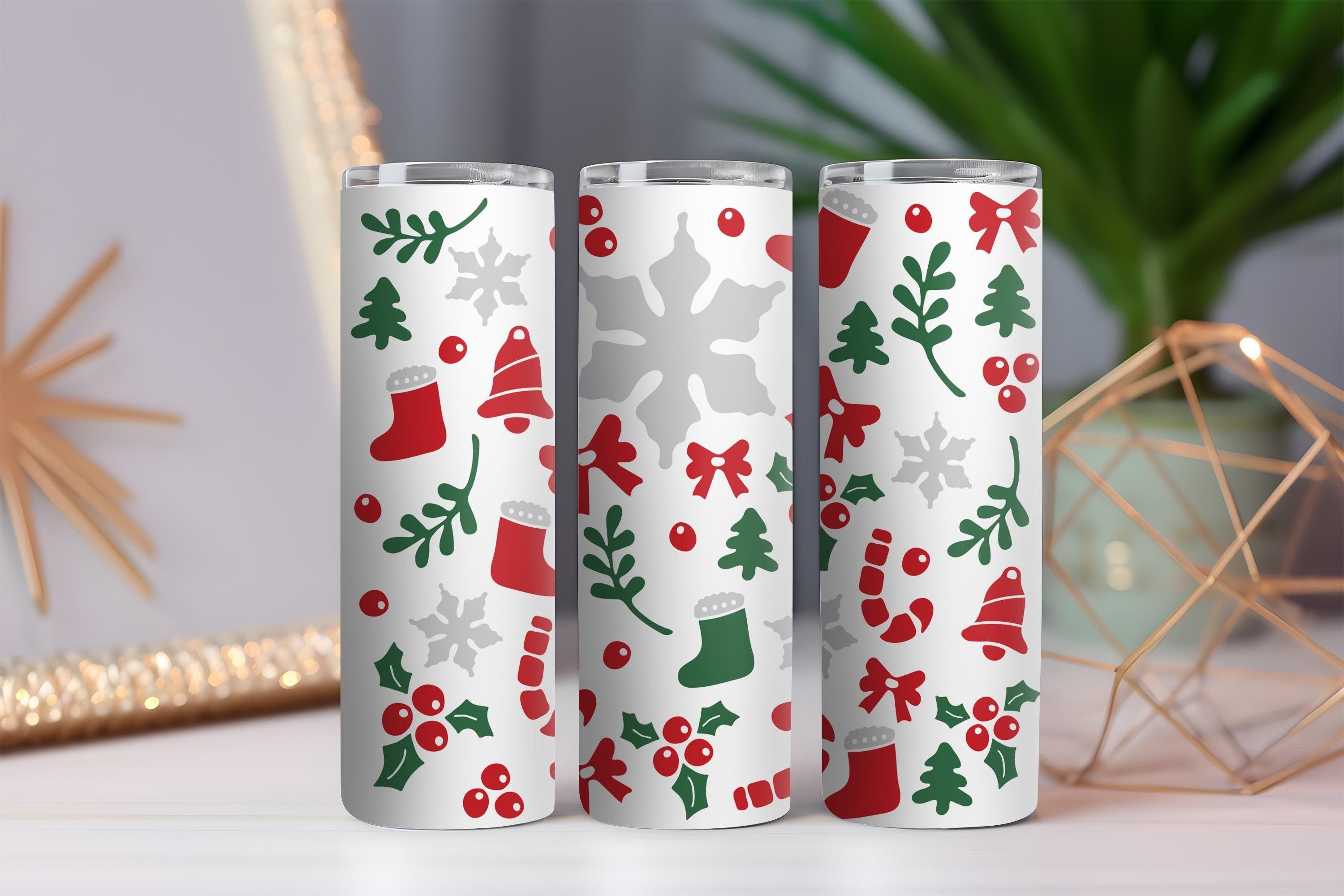 20oz Christmas stainless steel tumbler with sliding lid and straw

Festive holiday insulated tumbler—keeps drinks hot or cold

Red and green Christmas tumbler in a car cup holder
