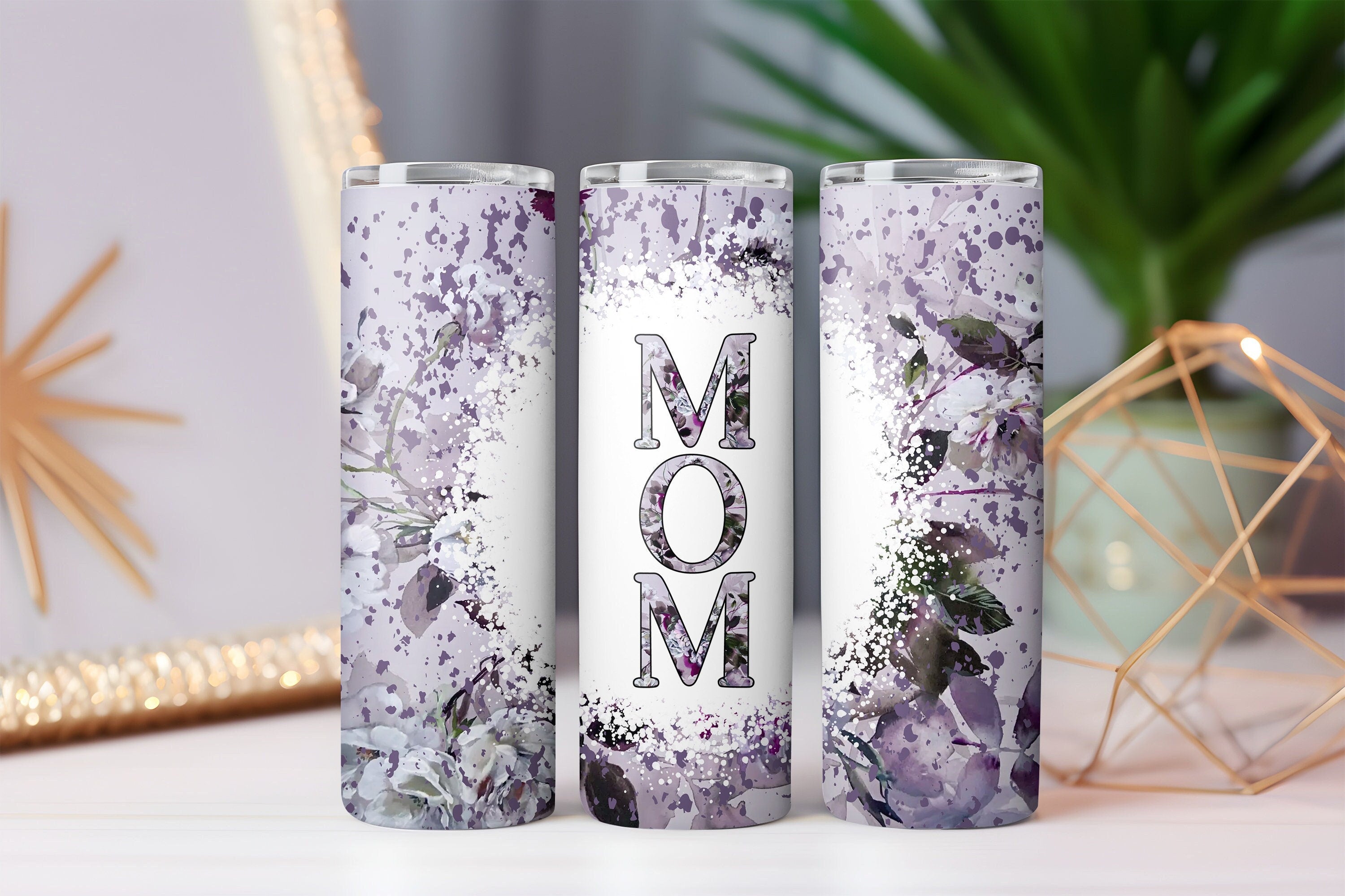 Tiger-themed 20oz insulated mom tumbler with sliding lid and metal straw