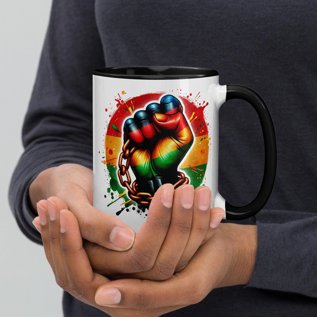 Empowerment Mug – Rasta Fist Breaking Chains, Color Inside