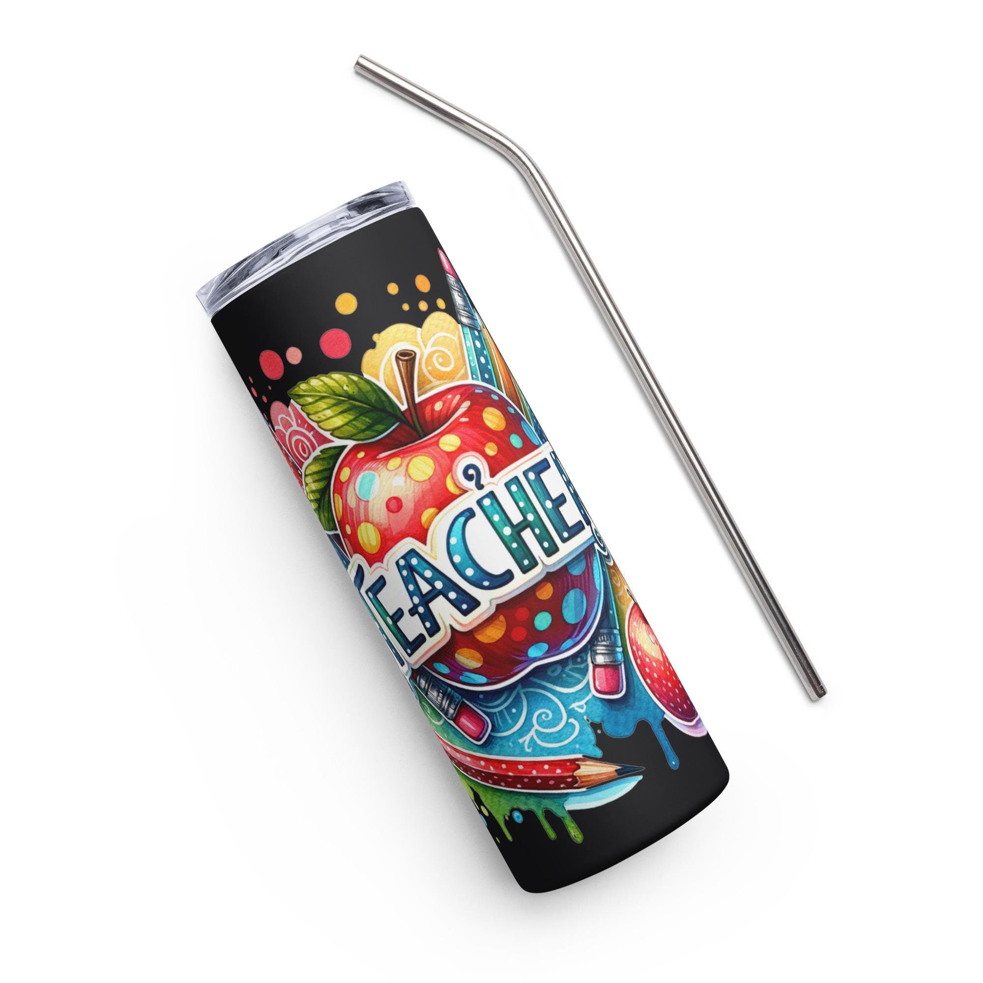 Teacher appreciation 20oz stainless steel tumbler with sliding lid and metal straw

Insulated 20oz teacher gift tumbler—double-walled stainless travel cup

Skinny stainless steel 20oz tumbler for teachers, hot or cold drinks

Teacher thank you tumbler, 20oz vacuum insulated with lid and straw
