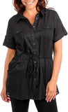 Women's Zenobia black collared drawstring tunic top