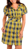 Women's Zenobia yellow and black plaid shirt dress