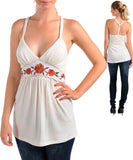 Women's White Floral Embroidered Halter Top